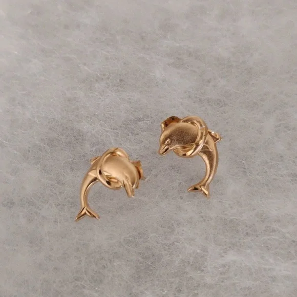 Dolphin 14 K Gold Earrings - Picture 8 of 12